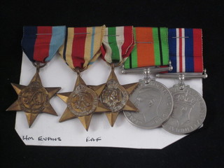 A group of 5 medals attributable to H M Evans RAF, comprising 1939-45 Star, France and Germany Star, Italy Star, Defence and  War medal