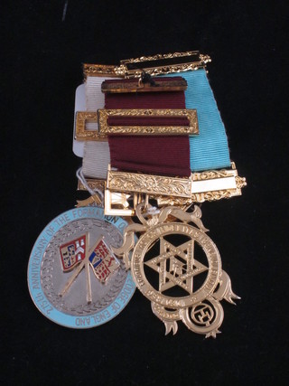 A gilt metal Royal Arch Chapter Principals jewel, a companions jewel, Past Masters breast jewel and a 1992 275th Anniversary  Grand Lodge jewel