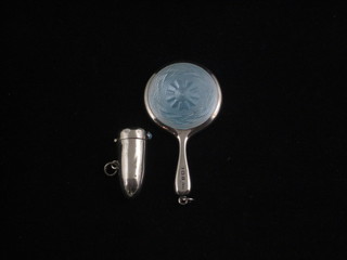 A silver cigarette holder Birmingham 1913 together with a case and a miniature silver and enamelled hand mirror, mirror f,