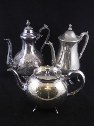 2 silver plated coffee pots and a silver plated teapot