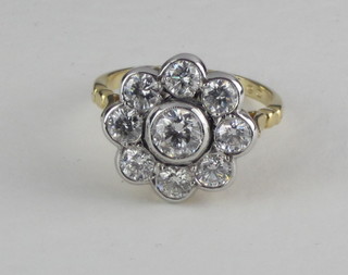 A lady's 18ct yellow gold cluster dress ring set numerous  diamonds, approx 1.90ct