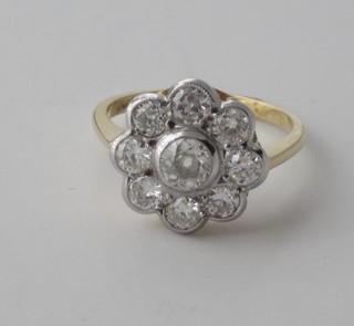 A lady's 18ct yellow gold cluster dress ring set diamonds, approx 1.45ct