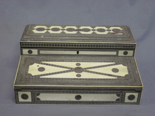 An Anglo Indian inlaid buffalo horn writing slope incorporating a stationery box to the back 14"