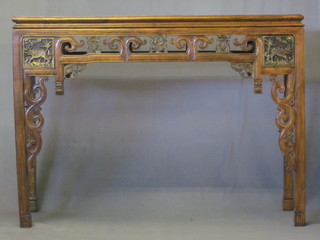 A 19th Century Oriental pierced carved Padouk altar table, fitted  2 drawers 68"