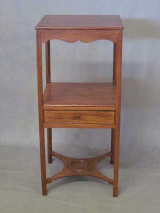 A square Georgian mahogany 2 tier wash stand, the base fitted a drawer, raised on square tapering supports with X framed  stretcher 14"