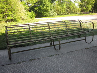 A green painted iron railed bench 94"