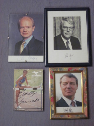 A black and white signed photograph of John Major, a signed  colour photograph of Paddy Ashdown, do. William Hague and  Sally Gunnel