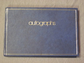 An autograph album containing various autographs including Patricia Routledge, Michael Bentine, Bob Holness, Tom  O'Conner, Tony Slattery, Roy Castle, Phil Collins, June  Whitfield, Bob Monkhouse and others