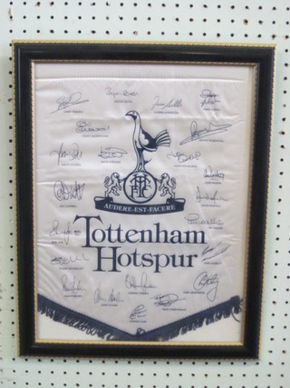 A Tottenham Hotspurs silk pennant with various facsimile signatures, framed, 15" x 11"