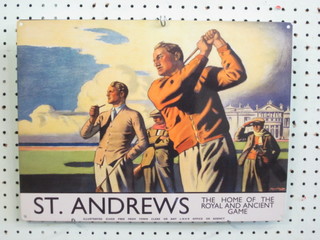 A reproduction enamelled advertising sign - St Andrews The  Home of Royal and Ancient Game, 12" x 16"
