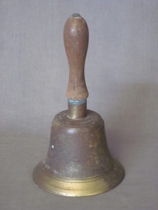 A brass hand bell marked Fiddina