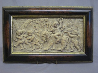 A reproduction "marble" plaque decorated cherubs 5" x 12"