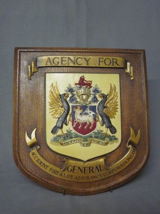 An oak and plastic plaque - Agents For General Accident Fire Insurance Company 14"