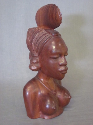 A carved Eastern hardwood head and shoulders portrait bust of a  lady, 14"