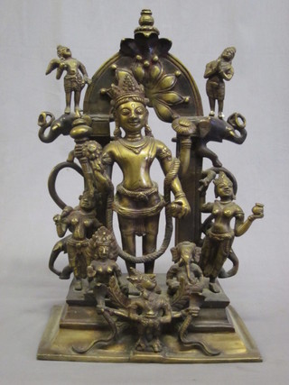 An Indian bronze figure group of Vishnu? 15"