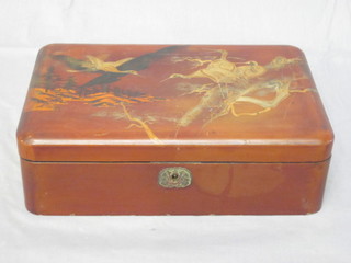 An Oriental lacquered box with hinged lid 10"