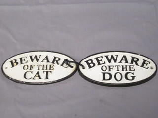 2 oval metal signs - Beware of The Cat and Beware of The Dog  7"