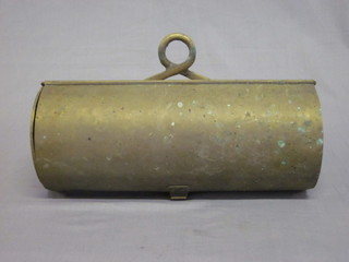 A cylindrical brass candle box 12"