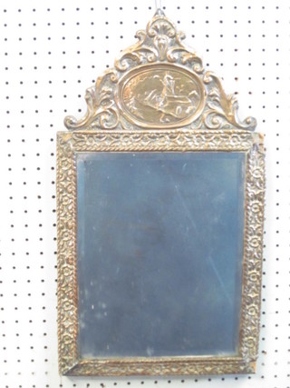A rectangular Dutch plate easel mirror contained in an embossed brass frame 12"