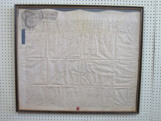 A framed and glazed Indenture/lease 24" x 29" contained in a Hogarth frame