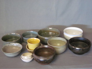 12 various circular Art Pottery bowls by Audrey Samuel