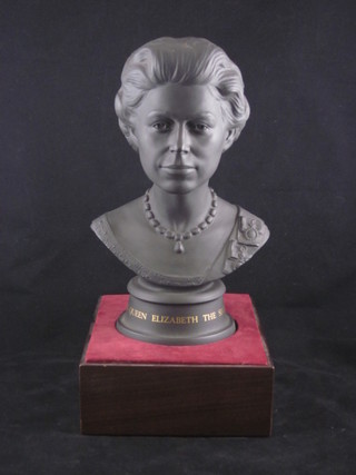 A Royal Doulton limited edition black basalt head and shoulders portrait bust of HM The Queen 10"