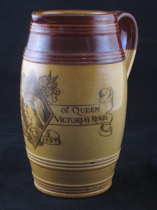 A Doulton Lambeth salt glazed jug to commemorate Queen Victoria's Diamond Jubilee 1897, 7"
