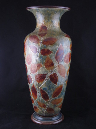 A Doulton Lambeth vase decorated leaves 16"
