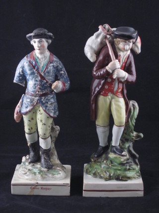 An 18th Century Staffordshire figure - The Game Keeper 8", very f and r, and 1 other - The Shepherd, f and r