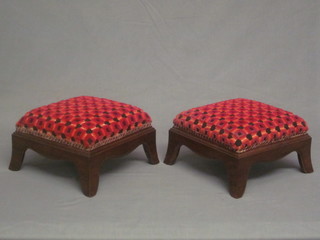 A pair of square Victorian style stools, raised on bracket feet 11"  