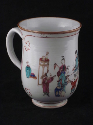 An 18th Century Oriental porcelain mug decorated court figures  6"