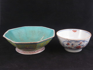 An Imari porcelain bowl 6", cracked, and an octagonal Oriental  bowl 8"