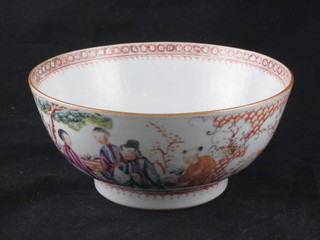 An Oriental circular porcelain bowl decorated court figures 6  1/2"