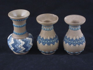 A pair of Doulton Silica club shaped vases 3 1/2", chip to rims,  and 1 other Doulton vase