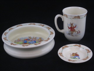 A Royal Doulton Bunnykins mug, do. bowl 6", do. dish 3 1/2"