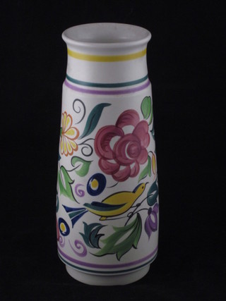 A cylindrical Poole Pottery vase with floral decoration, the base impressed Poole England GK15 9"