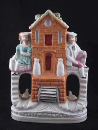 A Staffordshire flatback ornament of a Watermill 9"