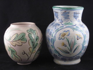 An Art Pottery vase by Audrey Samuel, with stylised decoration  9" and 1 other 6"