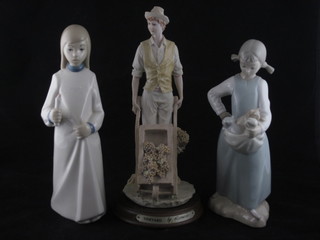 A Nao figure of a standing girl with kittens, do. Girl with Geese,  do. Angel, a Rex figure and 2 other figures