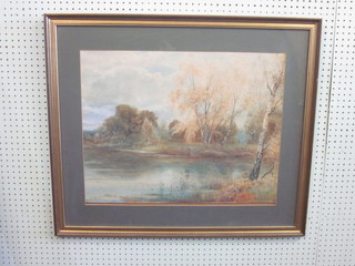 A H Waller, watercolour "Wooded Pond with Duck" 18" x 24"