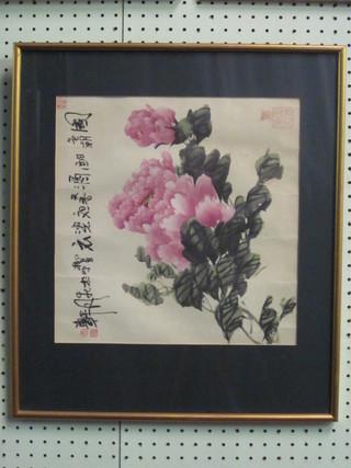 An Oriental coloured print 13" x 13"