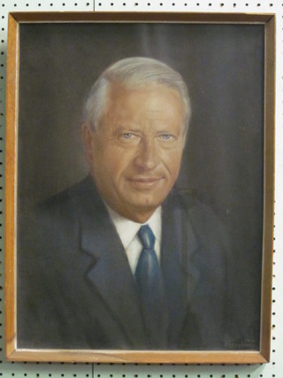 H Lamplough, gouache drawing, head and shoulders portrait  "The Honourable Sir Edward Heath", the reverse signed Edward  Heath March '70 19" x 14 1/2"
