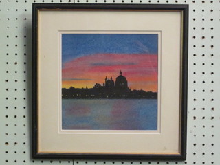 Sylvia Rayner, mixed medium "Venice Sunset" 8" x 8"