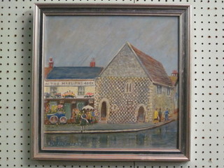 Erin Lucking, oil on board "The Flower Seller by the Marlipins Shoreham by Sea" 13" x 13"