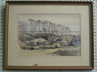Jack Merriott, watercolour "Farm Above Polperro" 9" x 13"