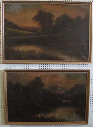Hutt? 2 similar 19th Century oils on canvas "Rural Scenes with Figures" 19" x 29"