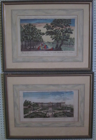 A pair of 18th Century French coloured prints "View of St James  Park" and 1 other 9" x 16"