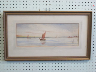 Avondale, watercolour "River Scene with Barges" 5" x 14"