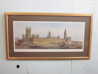 A coloured print "The New Palace of Westminster" 14" x 36"