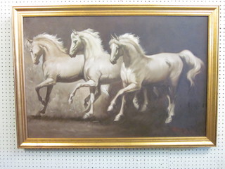 P Alramtre? Manila '74, oil on canvas "Study of Three White  Horses" 23" x 35"